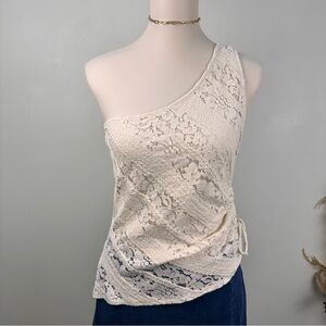 NEW H&M DIVIDED One-Shoulder Lace Top - Cream/Off-White - Size Medium